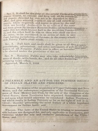 Acts, Resolutions, and Memorials Passed by the First Annual, and Special Sessions, of the Legislative Assembly of Territory of Utah; Begun and Held at Great Salt Lake City, On the 22nd Day of September, A.D. 1851 Also the Constitution of the United States and Act Organizing the Territory of Utah