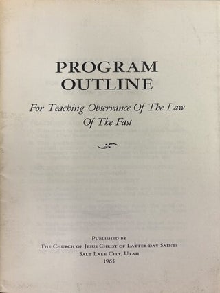 Program Outline for Teaching Observance of the Law of the Fast