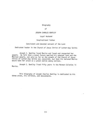 Life and Letters of Joseph C. Bentley: A Biography