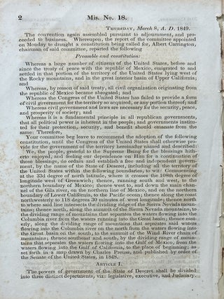Constitution of the State of Deseret, with the Journal of the Convention Which Formed It, and the Proceedings of the Legislative Consequent Thereon.